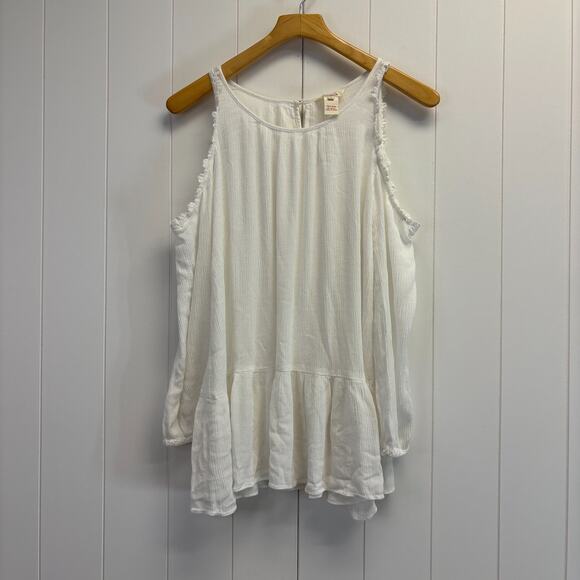 Sundance Women's Boho Chic Beach Peplum Gauze Ruffle Cold Shoulder Top Size M - Picture 1 of 7